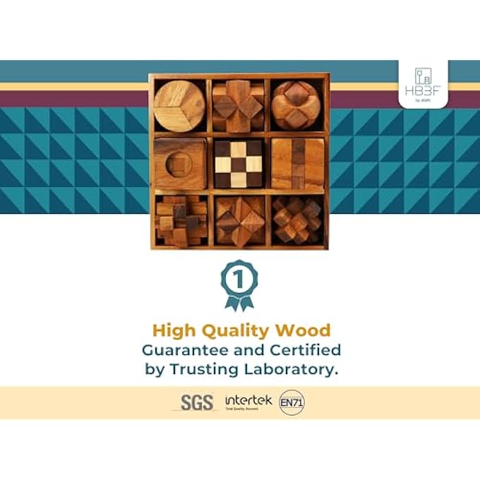 9 PUZZLES IN A BOX - WOODEN BRAIN TEASER PUZZLES, 3D PUZZLES FOR ADULTS, EDUCATIONAL KIDS GAMES, MIND PUZZLES FOR ADULTS AND BRAIN GAMES FOR KIDS, IDEAL FOR BIRTHDAY GIFTS AND PATIO DECOR - Image 3